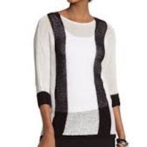 Chicos 3 (US XL) Sweater Vertical Knit Vanessa Pullover White Black Open Weave